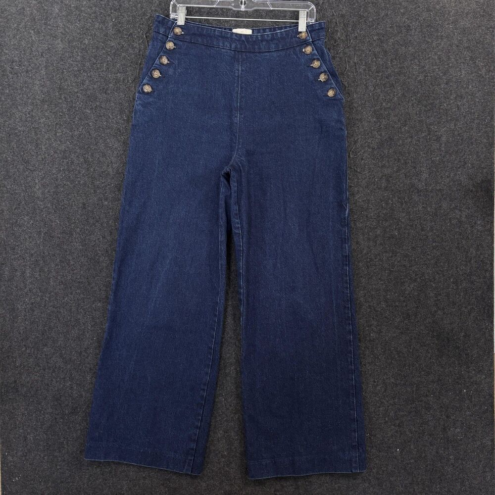 Sezane Marino Wide Leg Jeans Women's 42 Blue Dark Wash High Rise Sailor Button